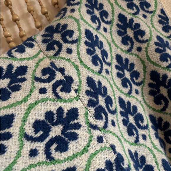 Anthropologie Maeve Blue Floral Pop Graphic Intarsia Cardigan Sweater Jacquard - Picture 4 of 10